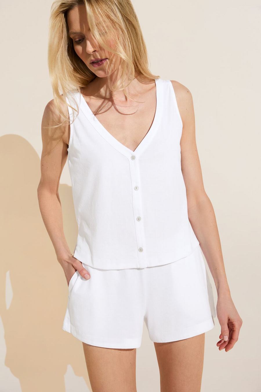 Πιζάμες Eberjey Organic Pima Cotton Tank & Short PJ Set γυναικεια ασπρα | MUU7470HE