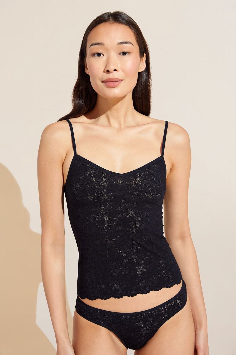 Μπλουζακια Αμανικα Eberjey Soft Stretch Recycled Lace Cami γυναικεια μαυρα | LOX8660BU